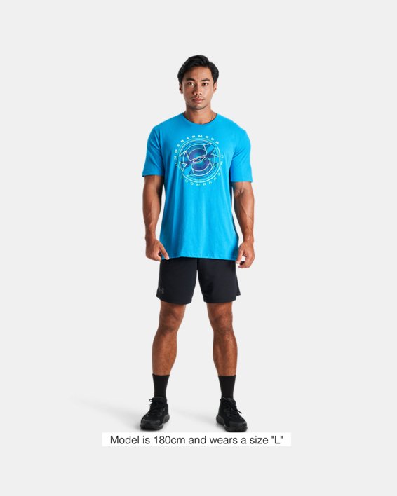 Men's UA Graphic Cotton T-Shirt, Blue, pdpMainDesktop image number 2